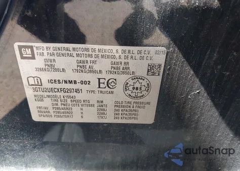 2015 GMC Sierra 1500 Sle from USA, damaged, VIN 3GTU2UECXFG297451